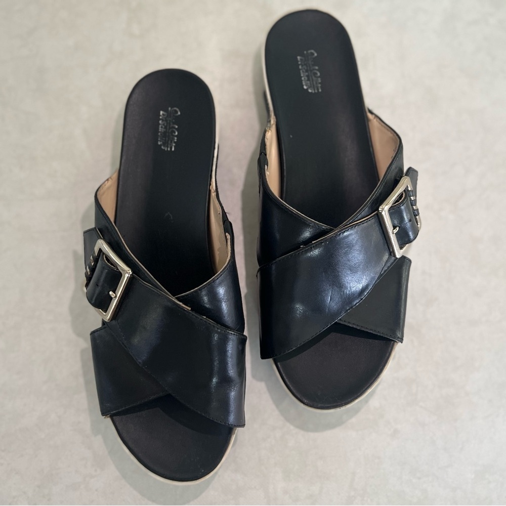 Dr. Scholl's Original Collection Black and White Platform Sandal, Size 11